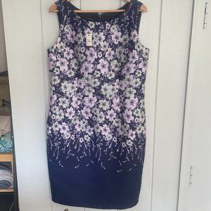 NWT - Talbots 12 Navy Blue, Orchid, White Floral Design Dress